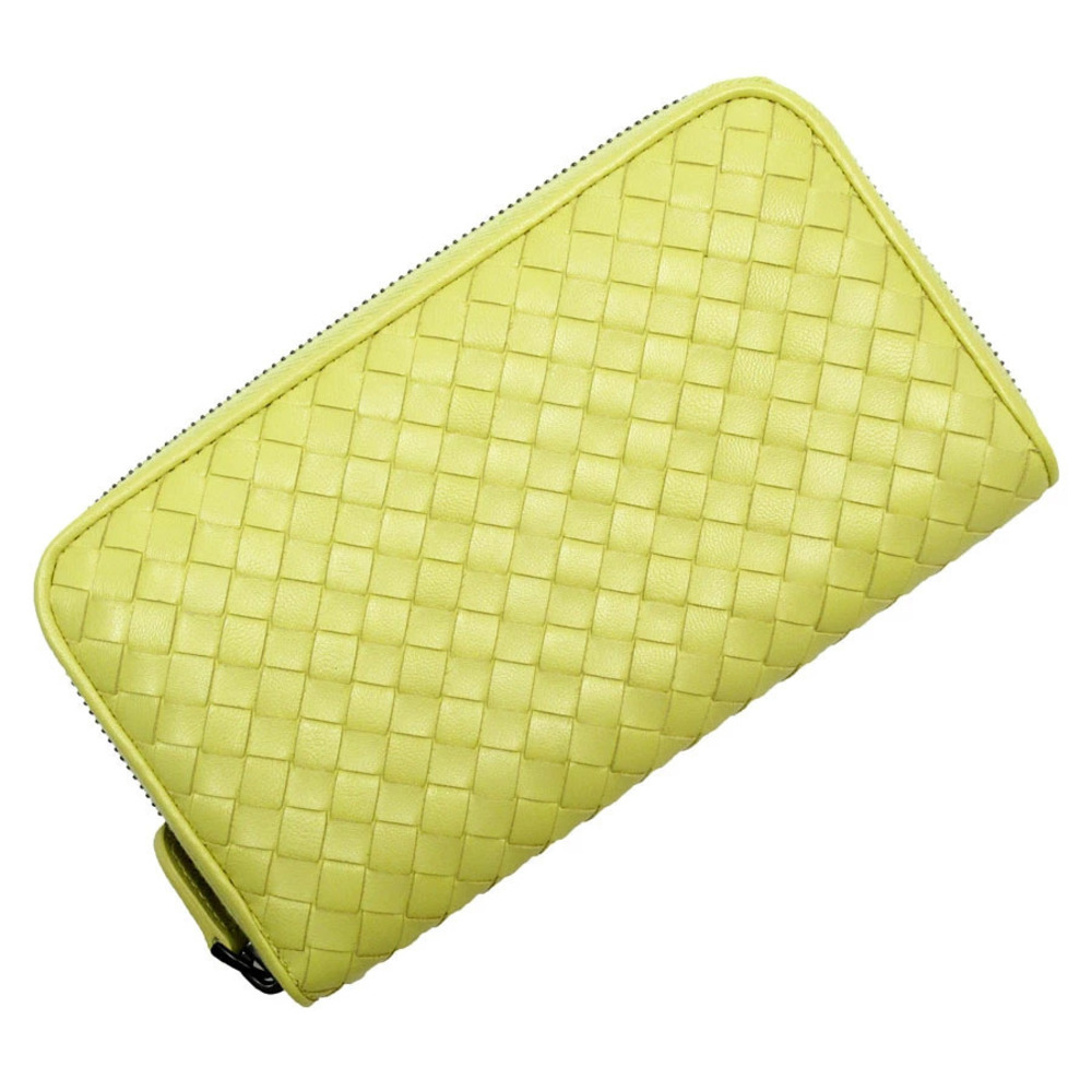 Bottega Veneta round zipper long wallet Intrecciato leather yellow